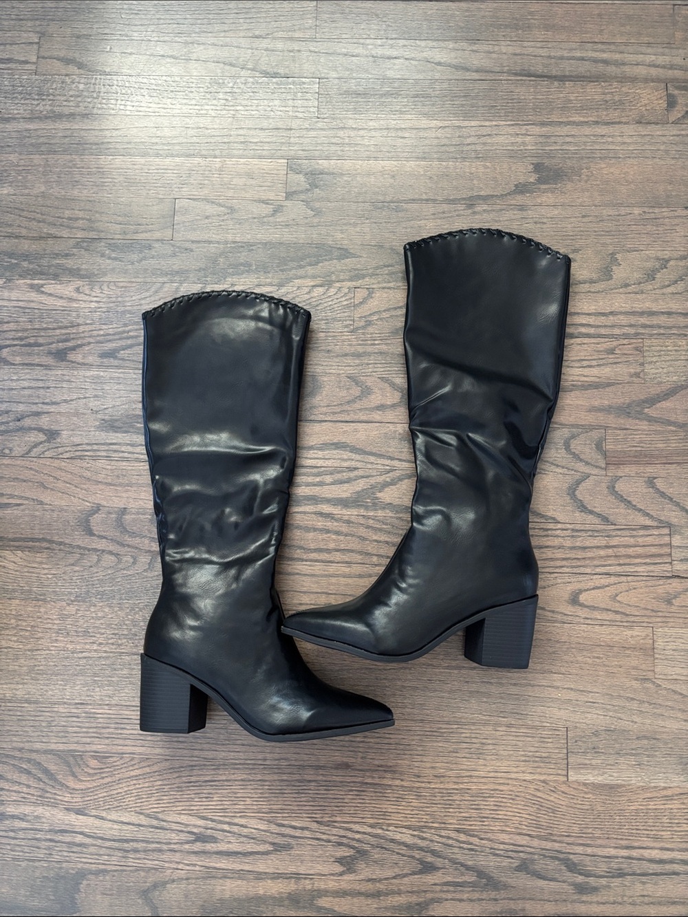 Journee Collection Black Knee-High Block Heel Boots - Picture 2 of 16